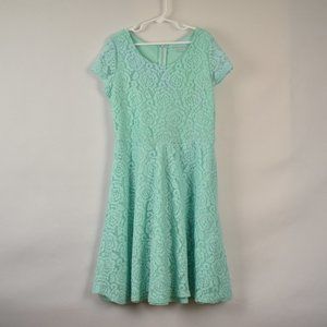 Xhilaration Girls Size 14/16 Mint Floral Lace Short Sleeve Knee Length Dress